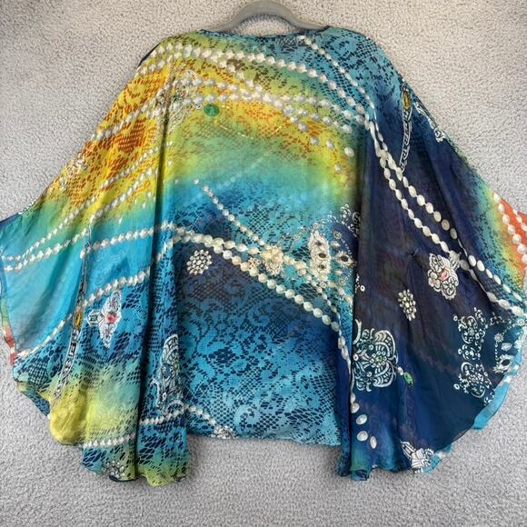 Aris A Silk Top Large Sheer Boho Artsy Gauzy Beaded Embellished Colorful USA - Picture 7 of 11